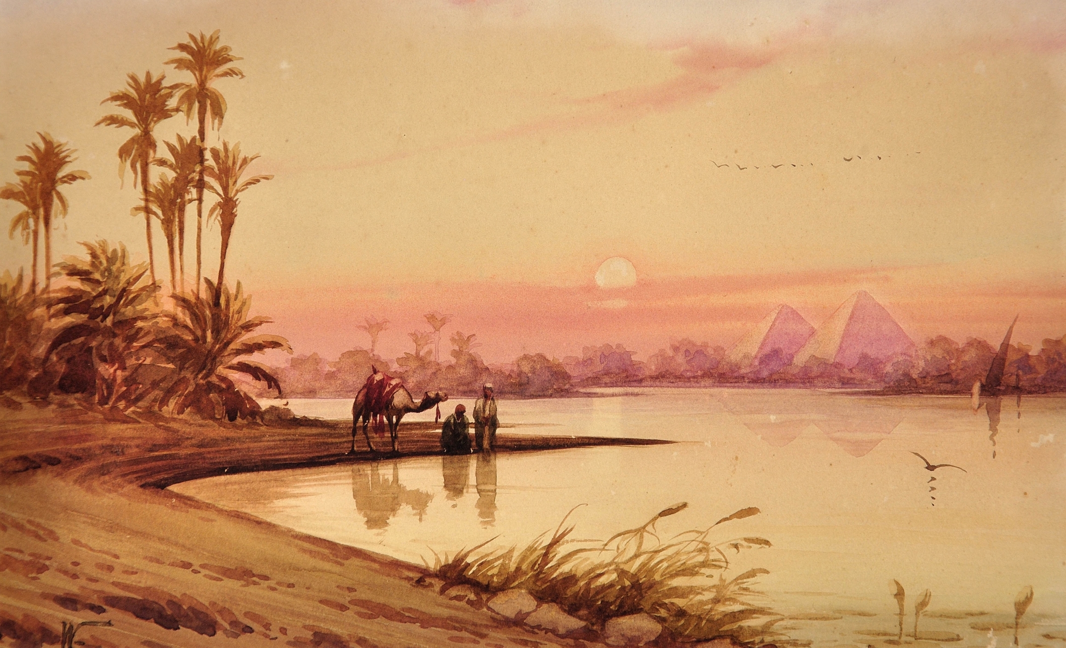 Travellers By A River Nile Tributary At Sundown