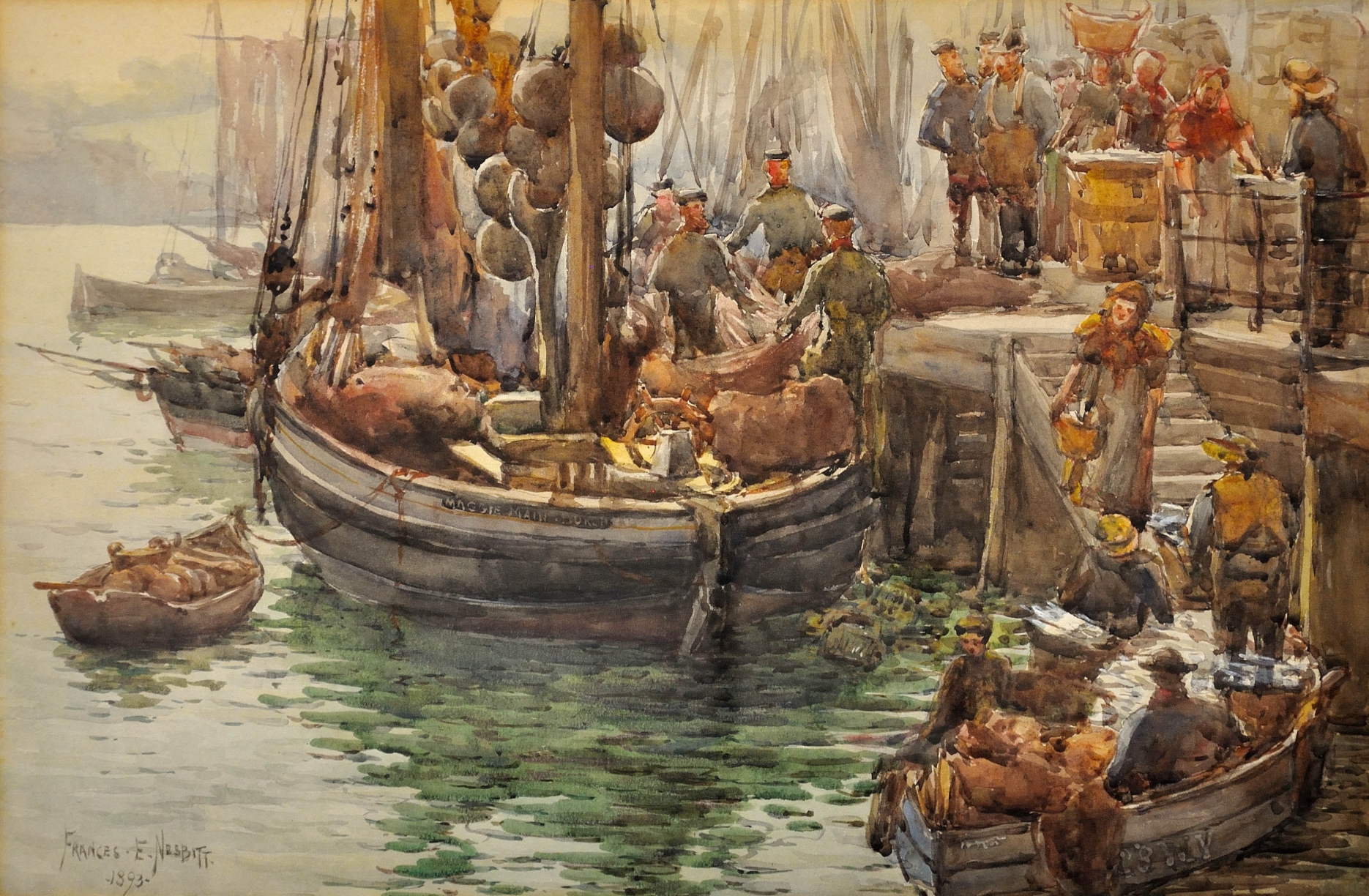 A Moray Firth Zulu Fishing Boat Unloading Herring In Whitby, 1893.